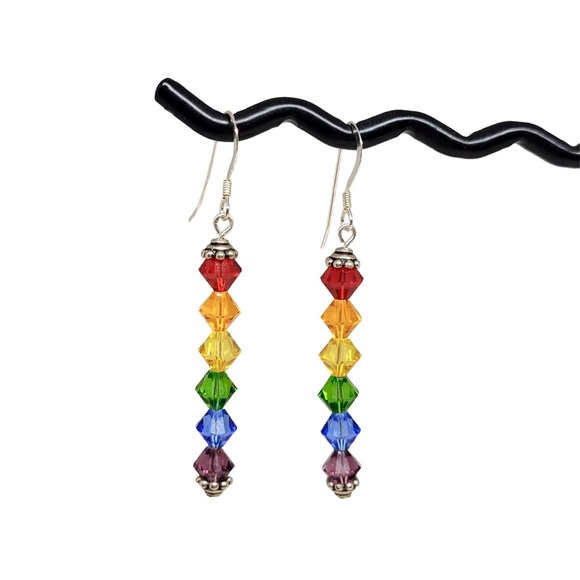 Crystal Rainbow Pride Drop Dangle Earrings - Picture 2 of 6